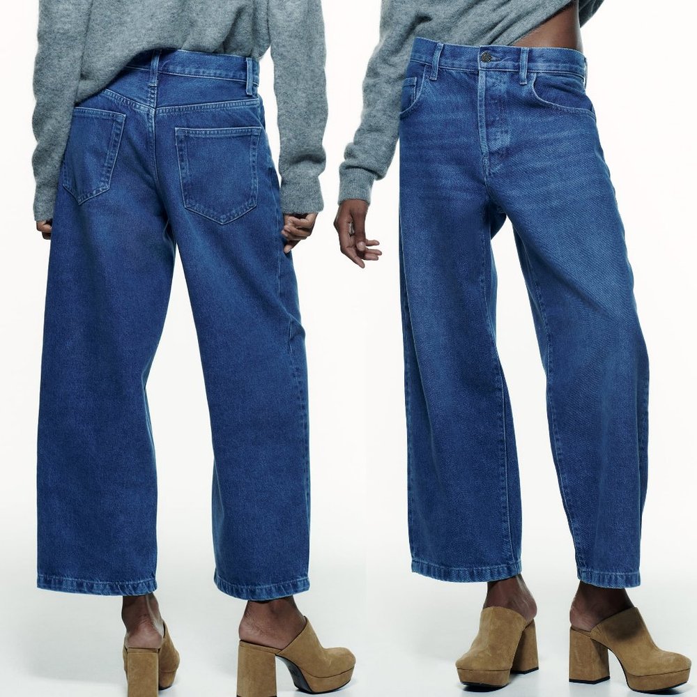 NEW Zara ZW The Mid Rise Relaxed Fit Crop Length Culotte Comfort Denim Jeans 8